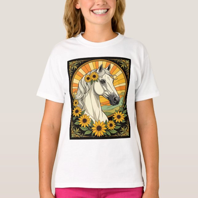Purebred Horse And Black Eyed Susan Flowers T-Shirt (Front)
