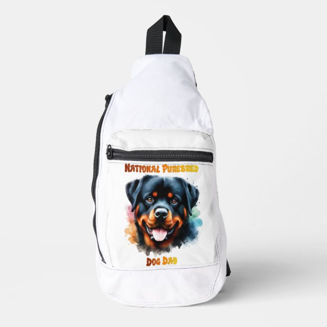 Purebred Rottweiler Dog Poses for National Day Sling Bag (Front)