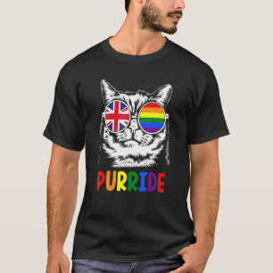 Puride Gay Pride Parade Uk Flag Cool Cat With Sung T-Shirt