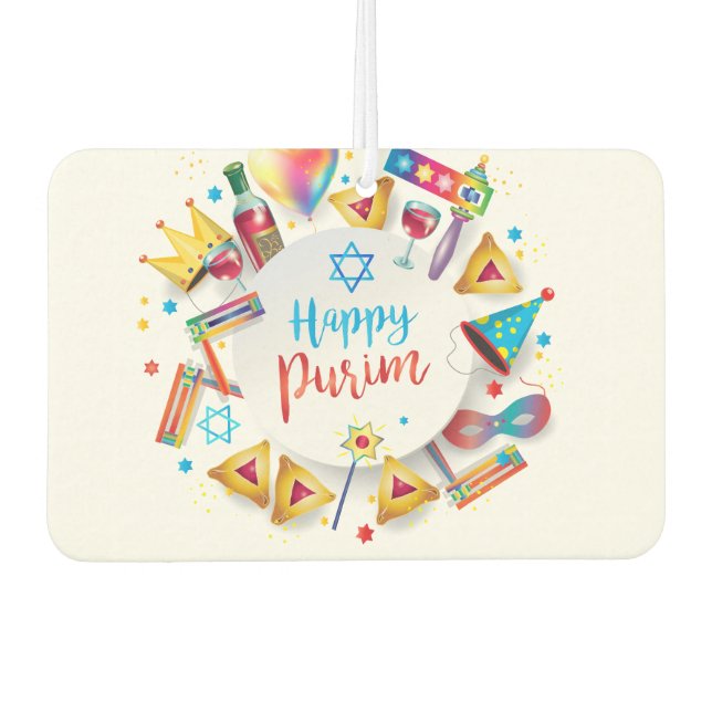 Purim Basket Gifts Hamantaschen Gragger Hebrew Car Air Freshener (Front)