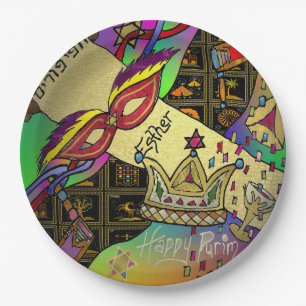 Purim Esther Celebration Dark Art Print Paper Plate