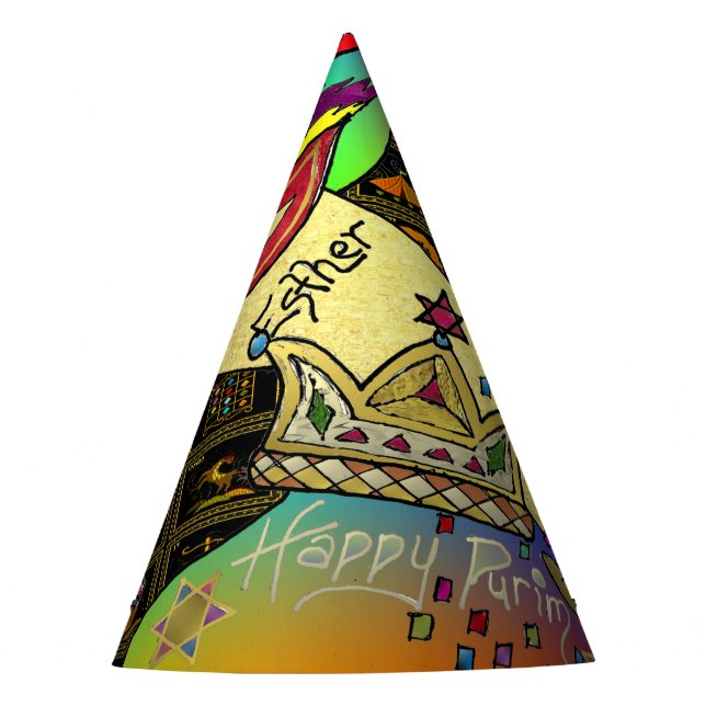 Purim Esther Celebration Dark Art Print Party Hat (Front)