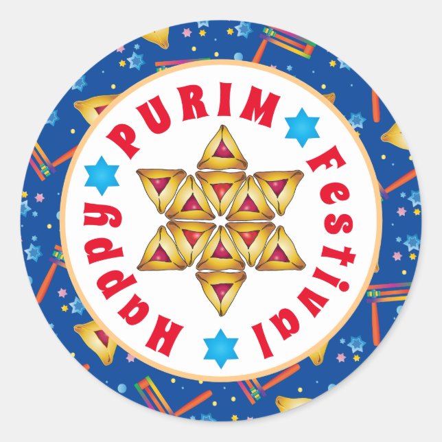 Purim Festival Jewish Holiday Gifts Hamantaschen Classic Round Sticker (Front)