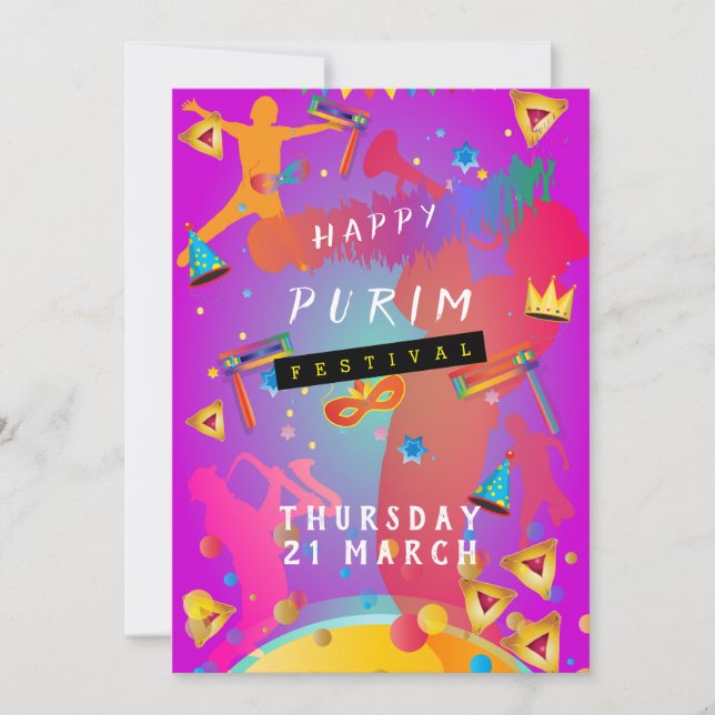 Purim Festival Masquerade Kids Party Holiday Card (Front)