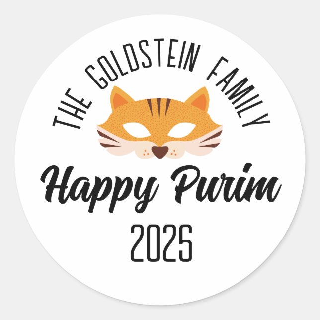 Purim fox mask masquerade costume classic round sticker (Front)