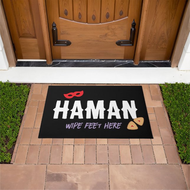 Purim Funny Haman Wipe Feet Here Mat (Outdoor)
