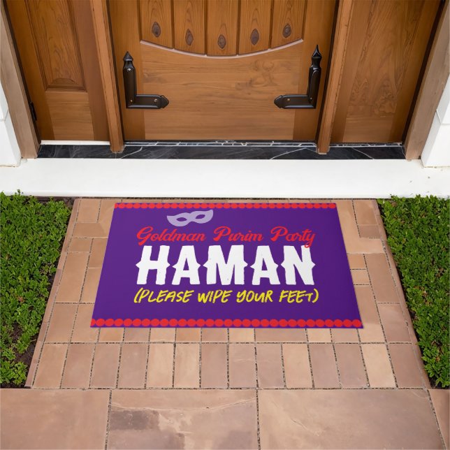 Purim Funny Haman Wipe Feet Here Mat (Outdoor)