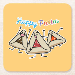 Purim hamantaschen pastry Sameach Oznei Haman Square Paper Coaster