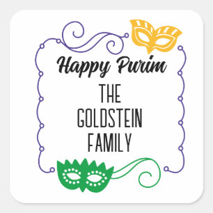 Purim mask masquerade costume Mishloach Manot Square Sticker