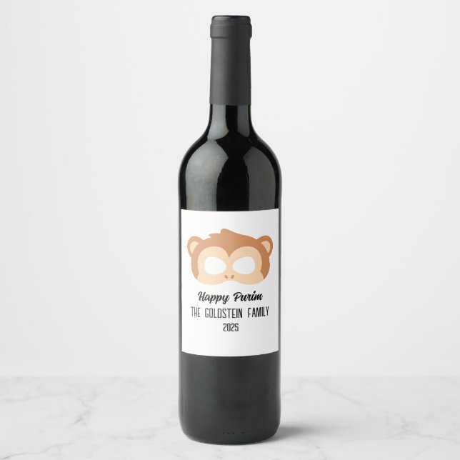 Purim Monkey mask masquerade costume Wine Label (Front)