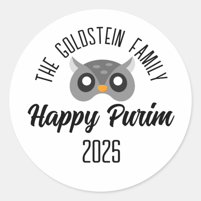 Purim owl mask masquerade costume classic round sticker (Front)