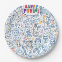 Purim Party Plates - Festive Jewish Designs
