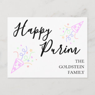 Purim Purple Neon Party Hat Mishloach Manot Name Postcard
