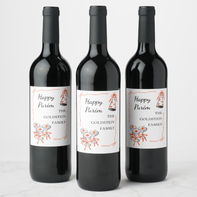 Purim Red Bows Part Hat Drinks Mishloach Manot  Wine Label (Bottles)