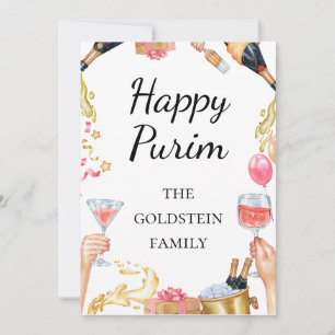 Purim Red Wine Champaign Drinks Mishloach Manot Holiday Card