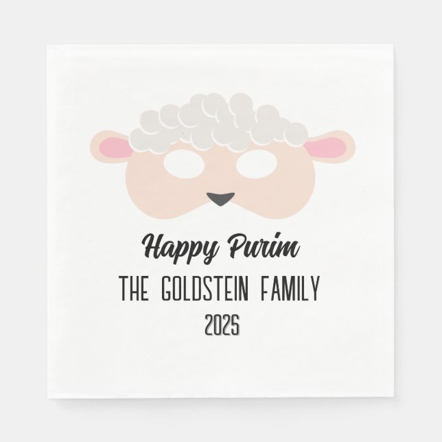 Purim sheep mask masquerade costume family name napkin (Front)