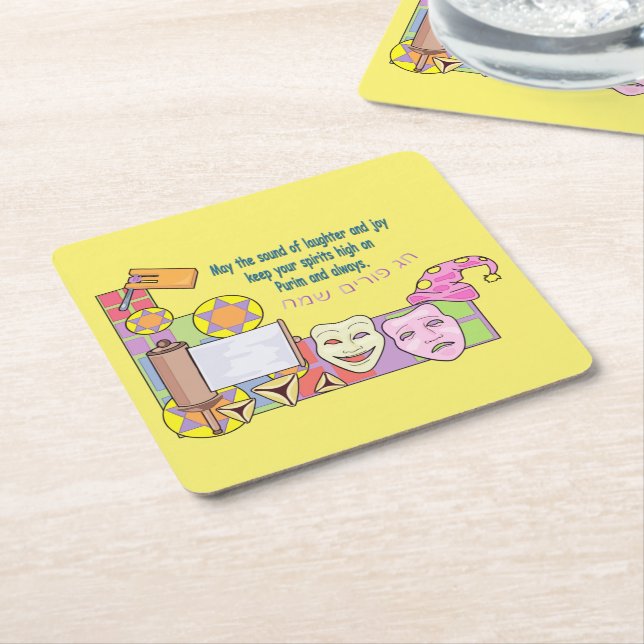 Purim Square Paper Coaster (Angled)