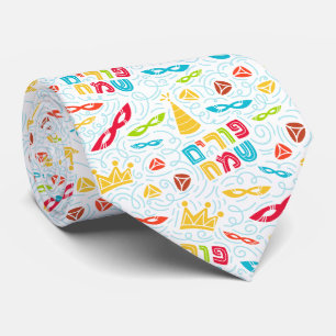 Purim Tie with Hebrew "Happy Purim" Text