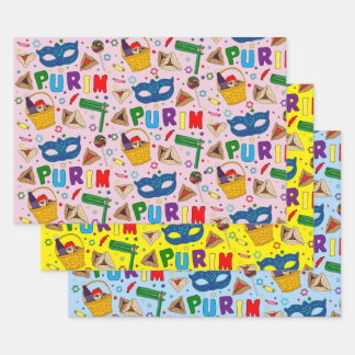 Purim - Wrapping Paper Flat Sheet Set of 3