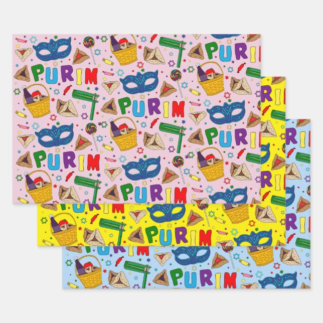 Purim - Wrapping Paper Flat Sheet Set of 3 (Set)