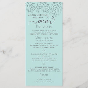 Purist blue embossed romantic coral calligraphy menu