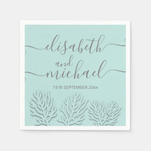 Purist blue embossed romantic coral calligraphy napkin