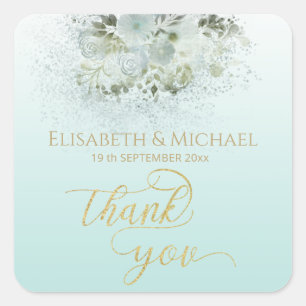Purist blue ombre romantic floral gold calligraphy square sticker