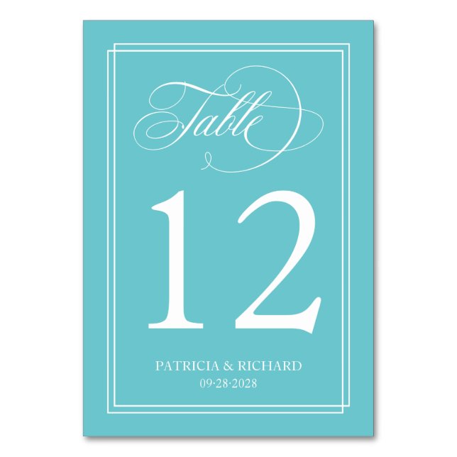 Purist Blue Simple Elegant Wedding Table Number (Front)
