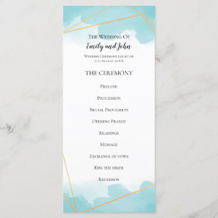 Purist Blue Watercolor Gold Geometric Line Wedding Programme