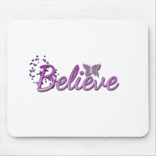 Purle Believe Butterfly glitter Mouse Mat