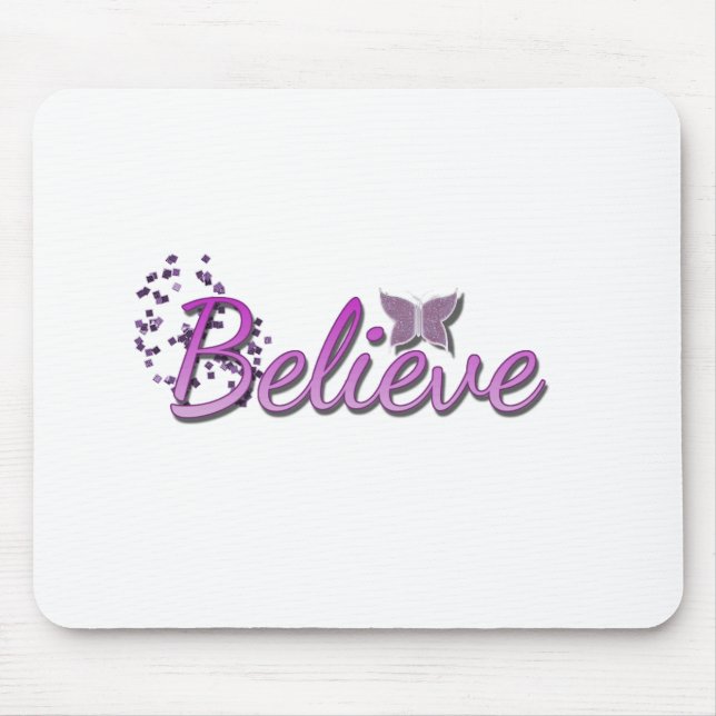 Purle Believe Butterfly glitter Mouse Mat (Front)