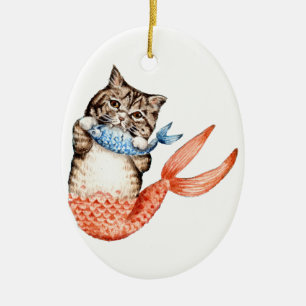 Purmaid Cat Mermaid Ceramic Tree Decoration