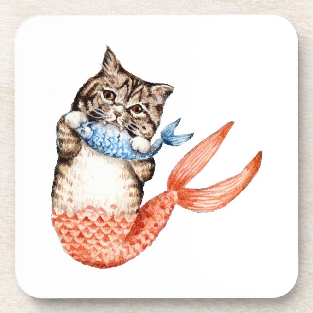 Purmaid Cat Mermaid Coaster (Front)