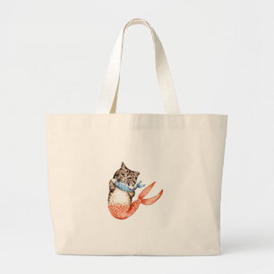 Purmaid Cat Mermaid Large Tote Bag