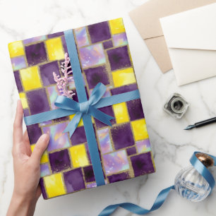 Purpel & Yellow   Modern faux glitter & Opal Wrapping Paper
