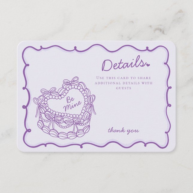 Purpl Bow Retro Heart Coquette Cake Details Insert (Front)