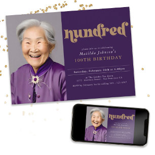 Purple 100th Birthday Party Invitation