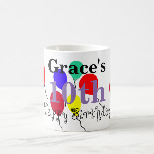 Purple 10th Birthday Balloons Name Any AGE Coffee Mug
