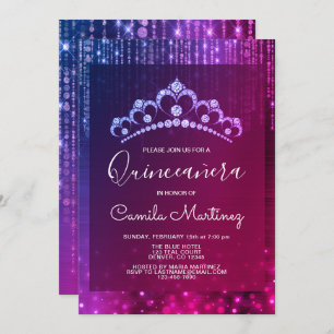 Purple 15th Birthday Quinceanera with Tiara Invitation