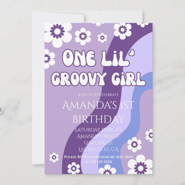 Purple 1st Birthday Girl Retro Theme Invitation (Front)