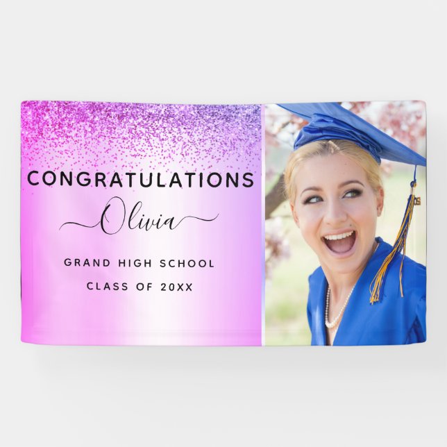 Purple 2022 Graduation Glitter Gradate Banner (Horizontal)