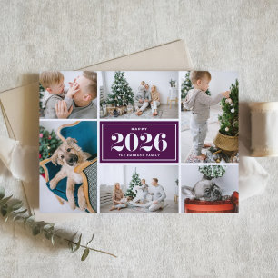 Purple 2025 Happy New Year Photo Collage Holiday Card
