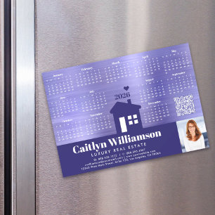 Purple 2026 Calendar Realtor Photo QR Code Magnet