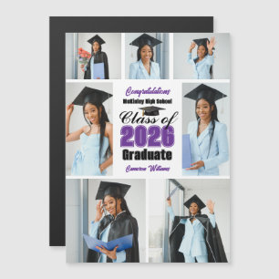 Purple 2026 Graduation Photo Collage Magnet Card