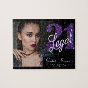 Purple 21 and Legal   Chic Photo 21st Birthday Jigsaw Puzzle