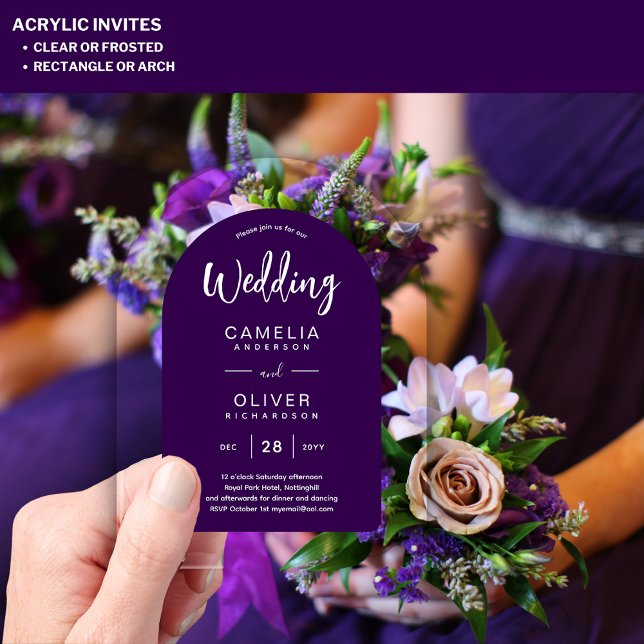 Purple 2 Acrylic Wedding Invites White Text Modern Acrylic Invitations (Creator Uploaded)