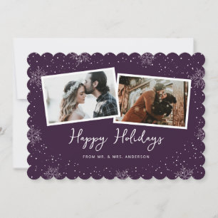 Purple 2 Photo Newlywed Happy Holidays Card