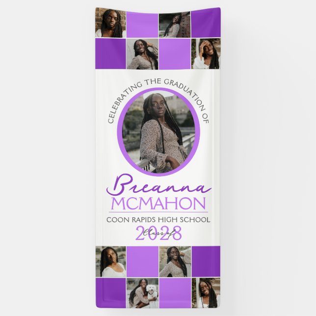 Purple 2 Toned Photo Collage Graduation Vinyl Banner (Vertical)