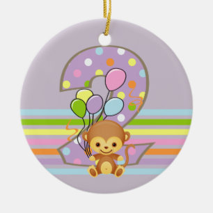 Purple 2nd Birthday Monkey and Balloons Ornament