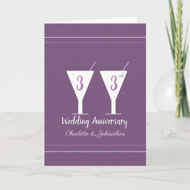 Purple 33rd wedding anniversary cocktail glass card (Front)